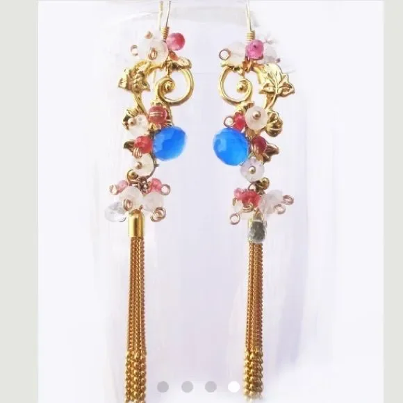 Hand crafted earrings with semi-precious gems - Picture 4 of 4